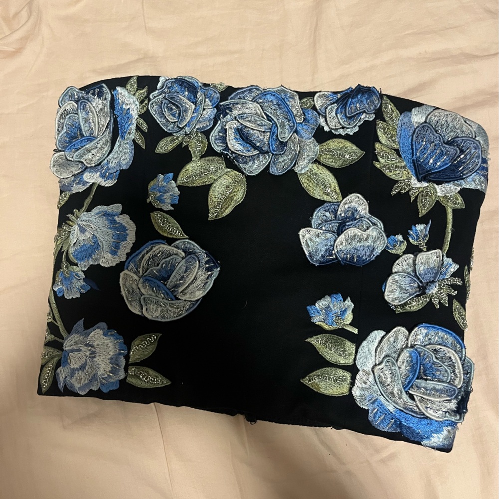 Alice + Olivia Black Cece Floral Embroidered Strapless Top